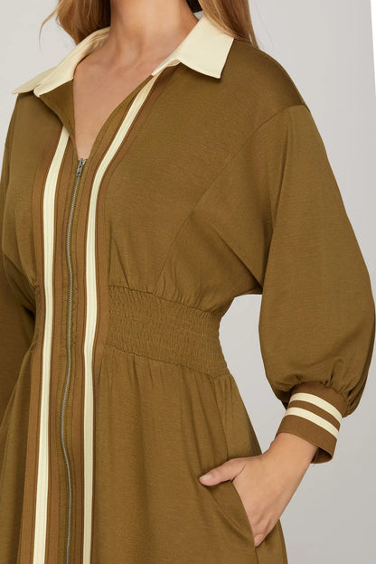 Twila Collared Striped Brown Dress