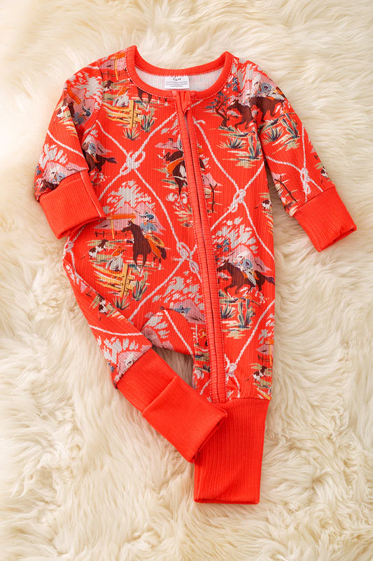 Baby Boys Western Print Red/Orange Sleeper