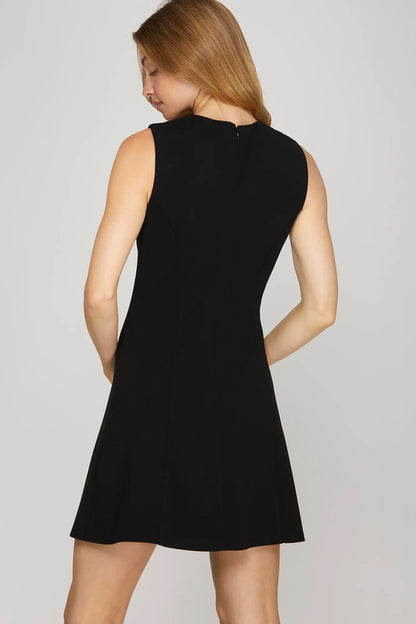 Waverly Solid Bow Mini Black Dress