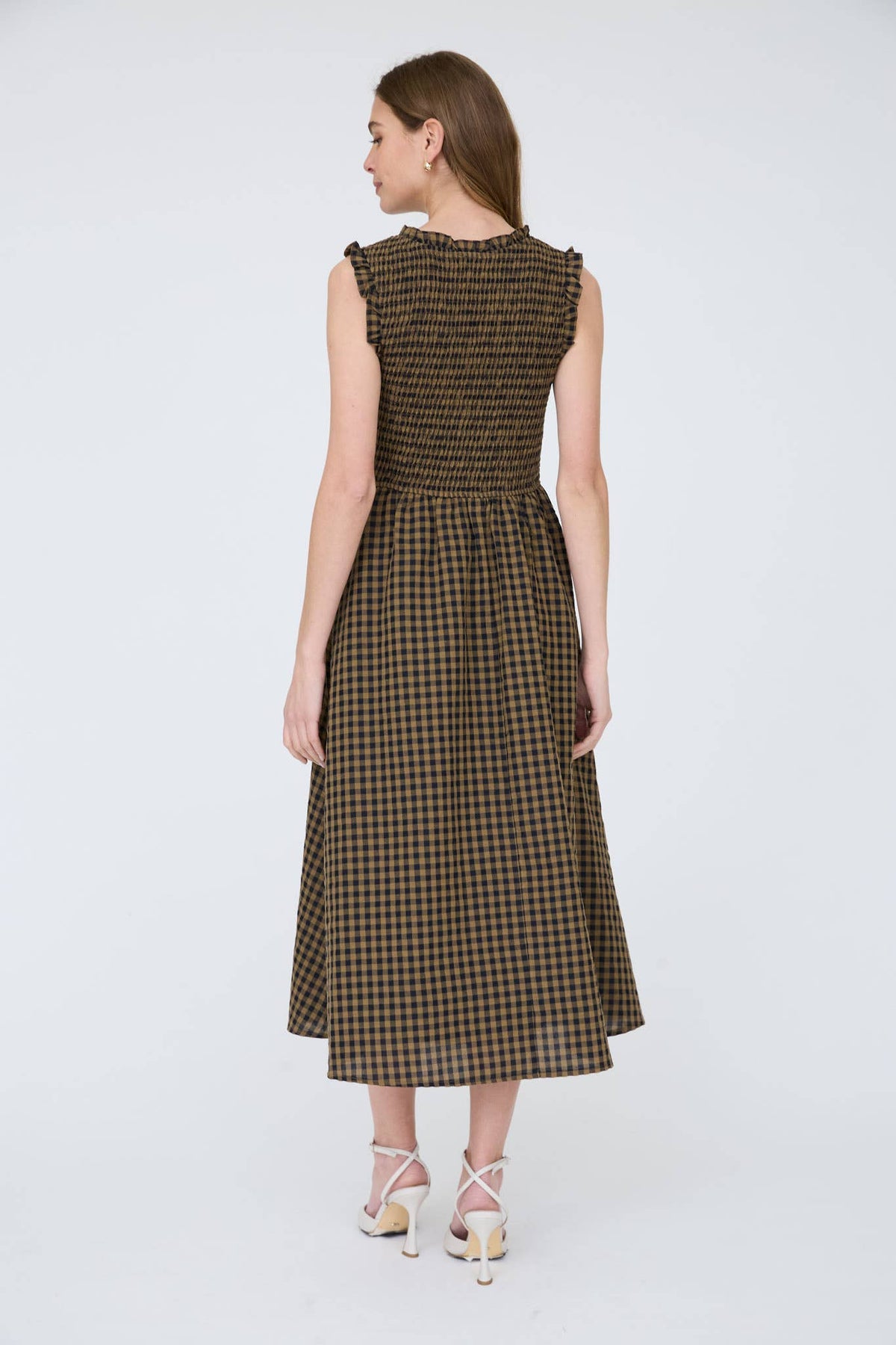 Ruthie Plaid V-neck Mustard Midi Dress