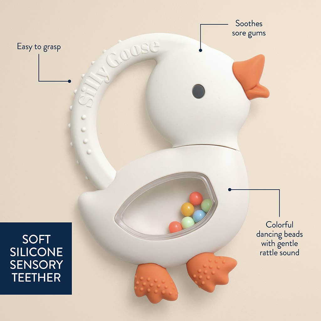 Itzy Ritzy Bitzy Shake™ - Silicone Teether with Rattle: Goose