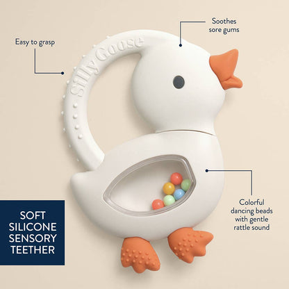 Itzy Ritzy Bitzy Shake™ - Silicone Teether with Rattle: Goose