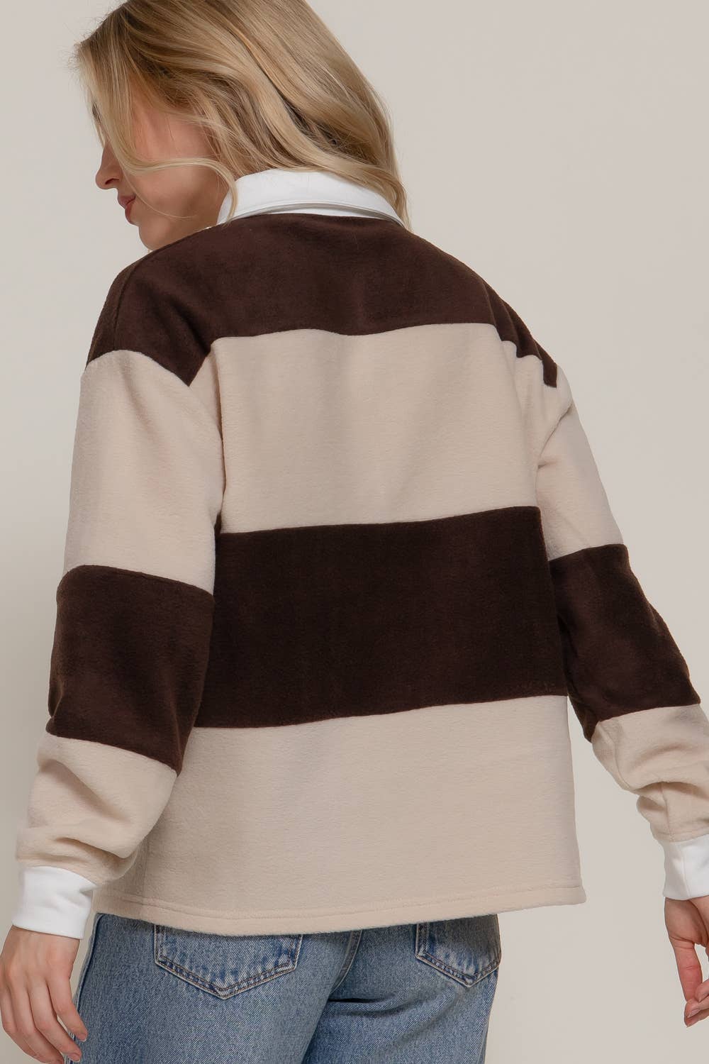 Landry Fleece Striped Collared Top