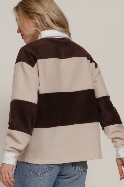 Landry Fleece Striped Collared Top