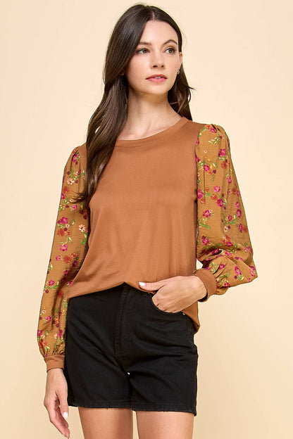 Pamela Rust Floral Sleeved Blouse