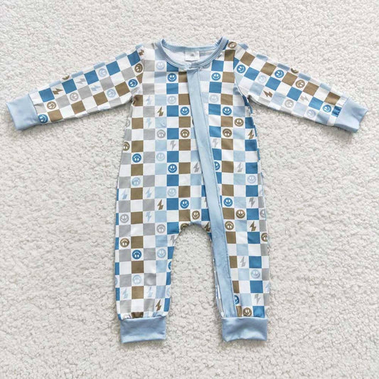 Baby Boys Checkered Teal Happy Sleeper