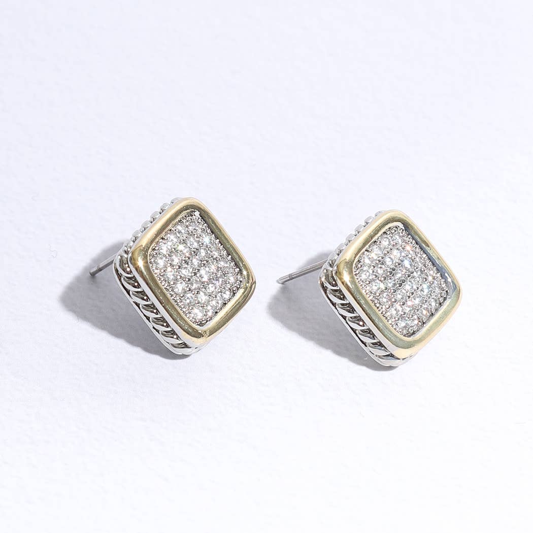 Gracie Two-Toned Square Crystal Stud Earrings