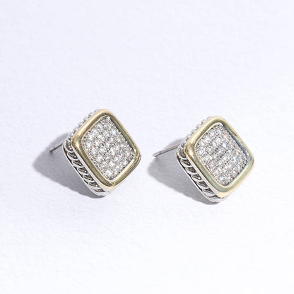 Gracie Two-Toned Square Crystal Stud Earrings
