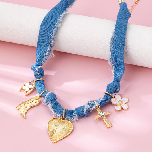 Jolene Scarf Western Charm Denim Necklace