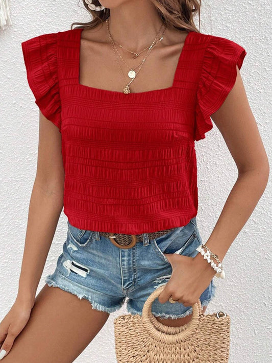 Square Collar Ruffled Shirt Top