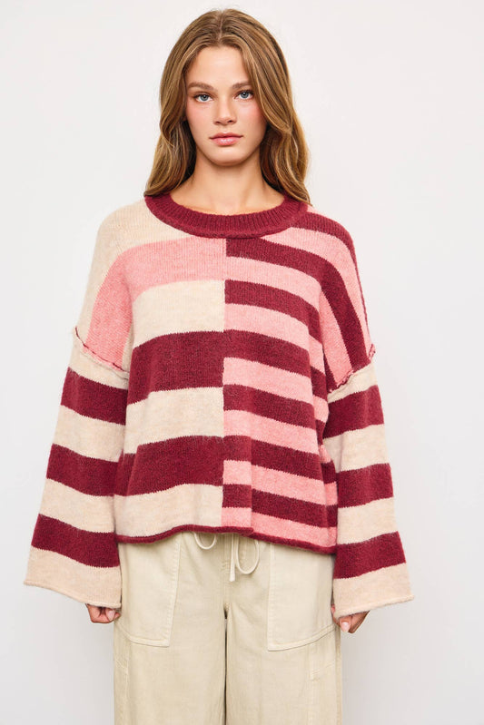 Astrid Maroon & Pink Stripe Knit Sweater