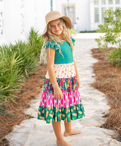 Girls Valine Tropical Floral Tiered Dress