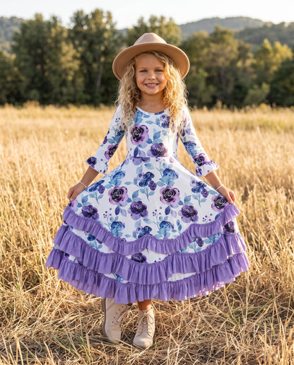 Girls Winter Lavendar Floral Maxi Dress