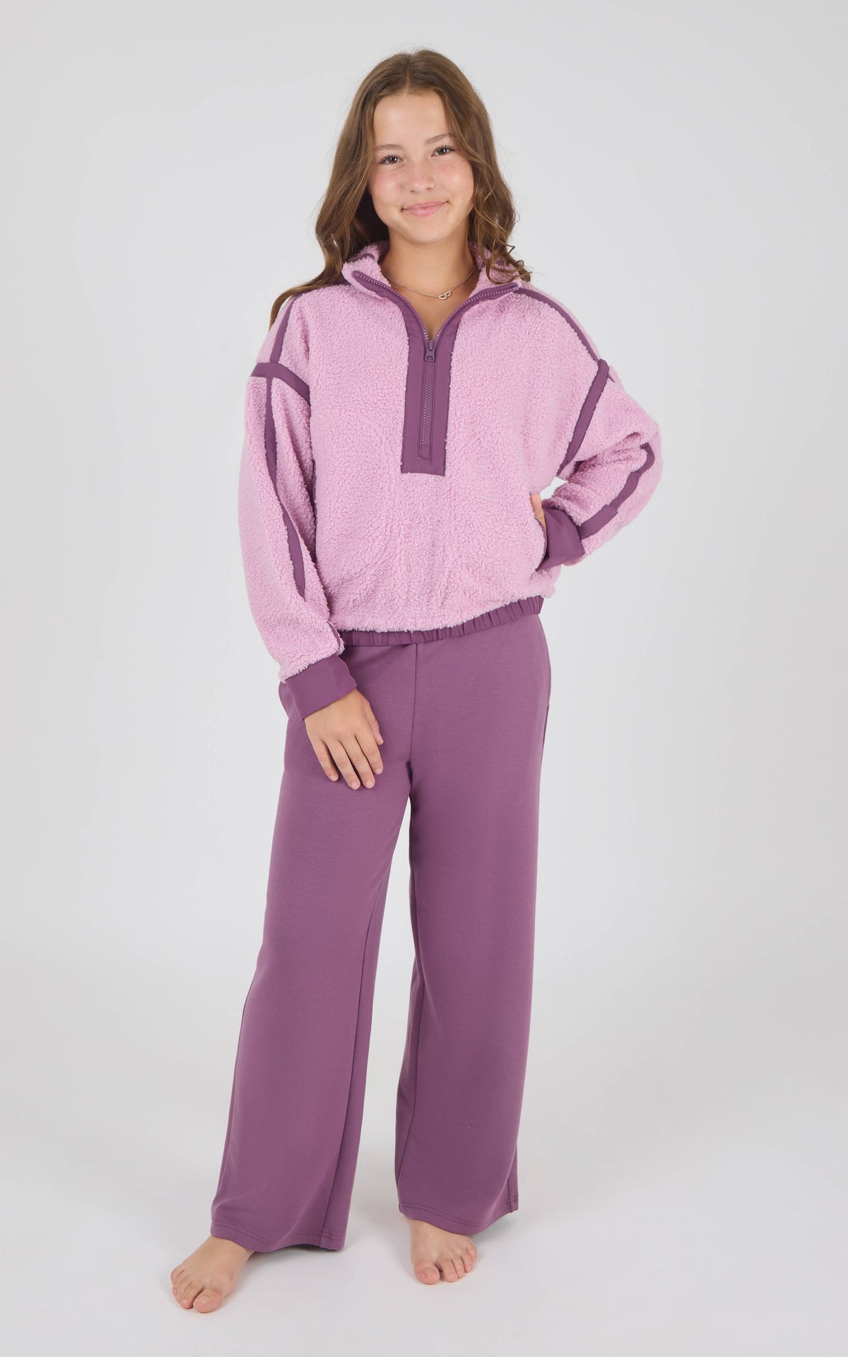 Girls Sherpa Pullover Berry Pant Set