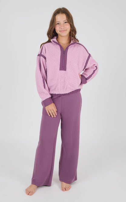 Girls Sherpa Pullover Berry Pant Set