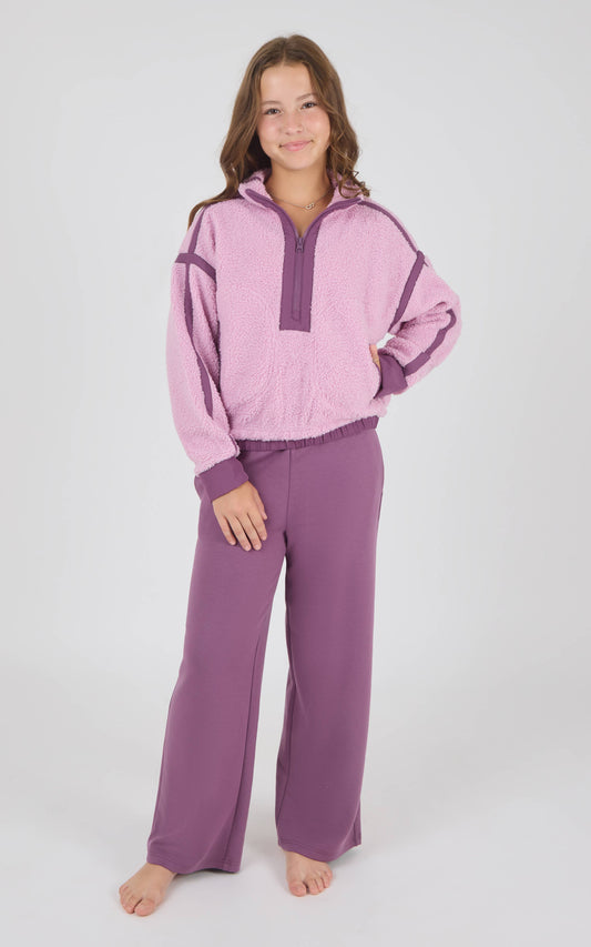 Girls Sherpa Pullover Berry Pant Set