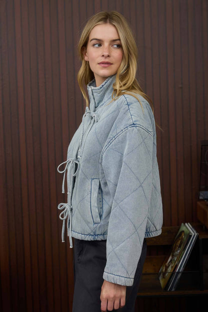 Terry Quilted Denim Bow Jacket