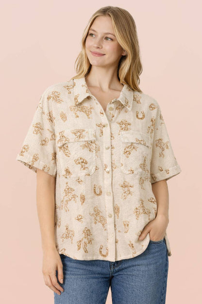 Western Graphic Buttondown Top