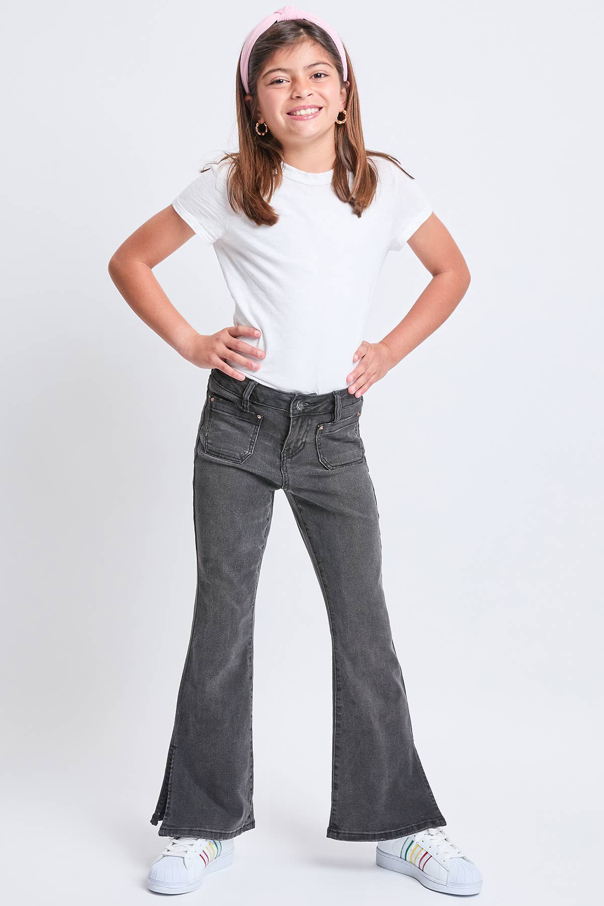 Girls YMI Faded Black Flare Jeans