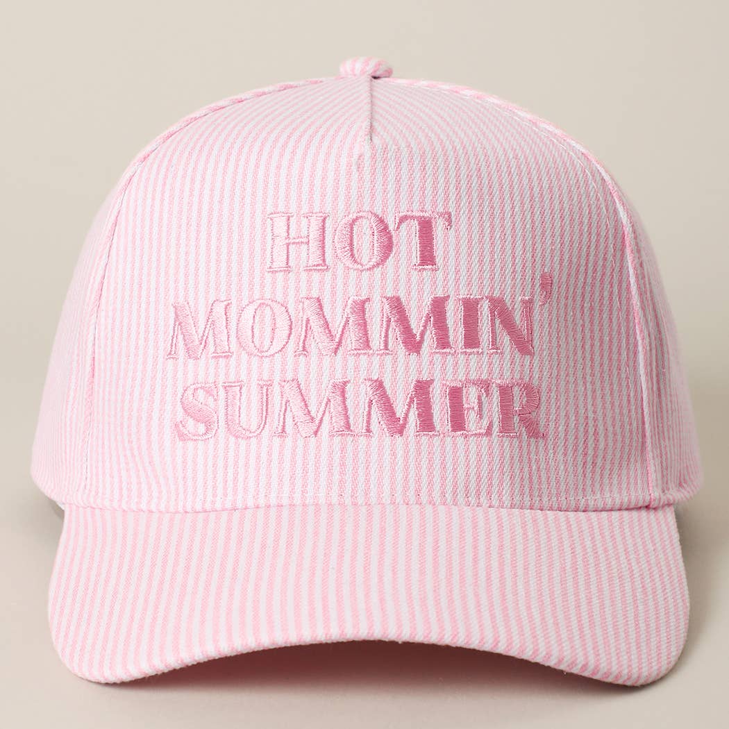Hot Mommin' Seersucker Embroidered Pink Hat
