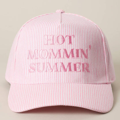 Hot Mommin' Seersucker Embroidered Pink Hat