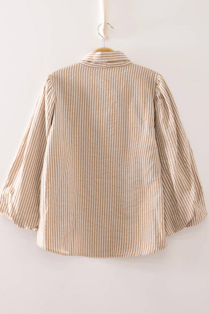 Darlene Stripe Tie Bubble Sleeve Blouse