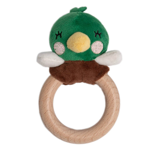 Baby Mallard Duck Wooden & Plush Baby Teether