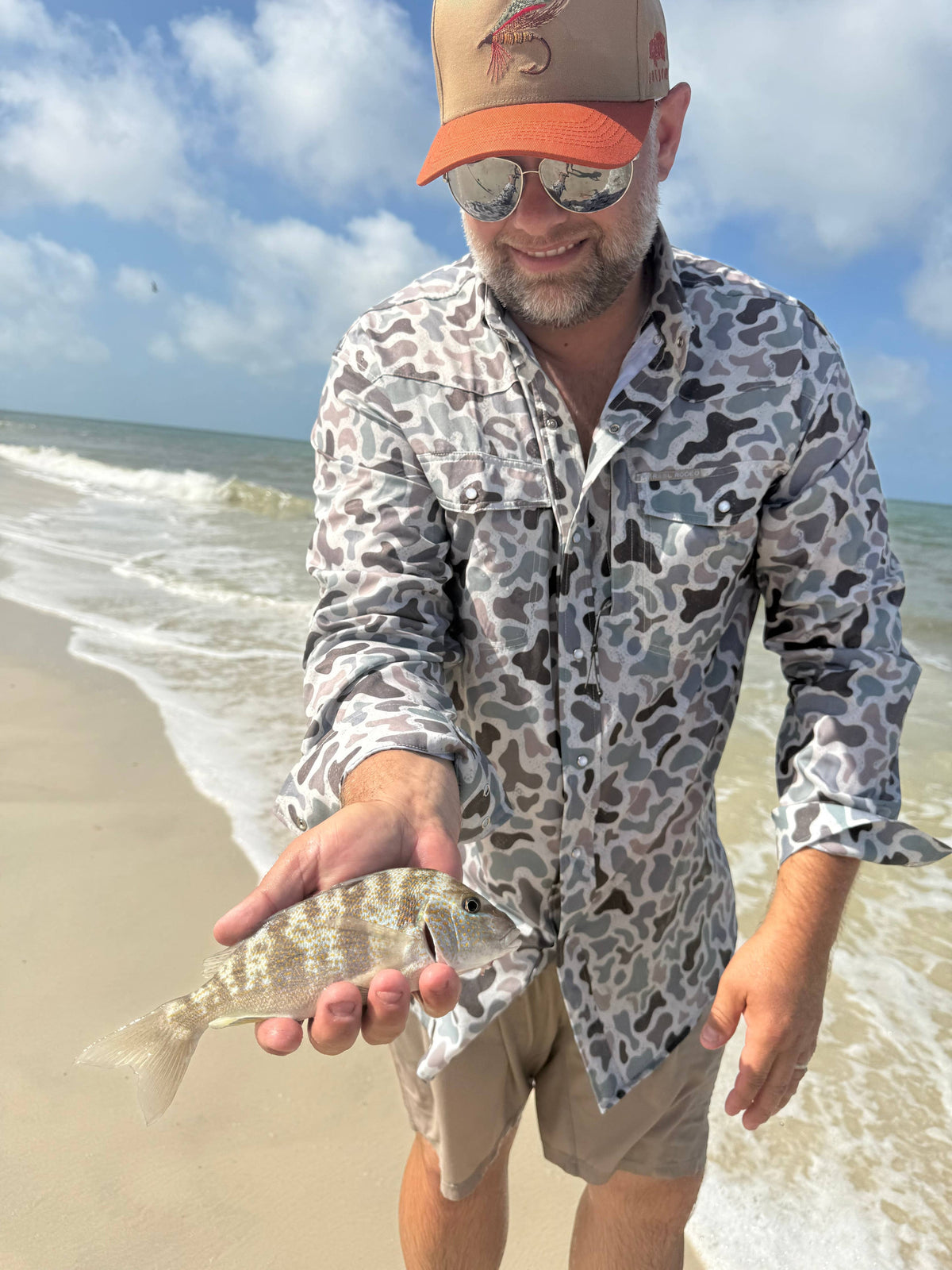 Mens Reel Rodeo Pearl Snap Sage Duck Camo Longsleeve Shirt