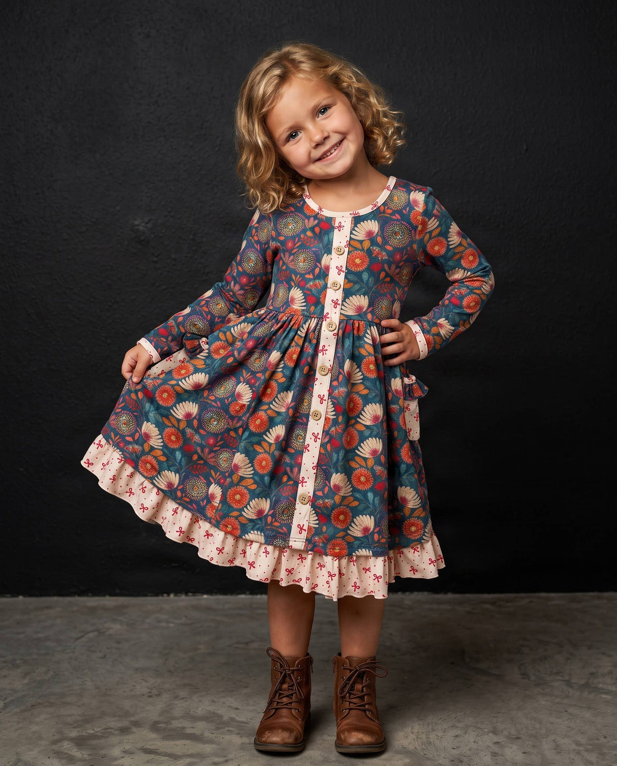 Girls Fall Floral Butterfly Dress