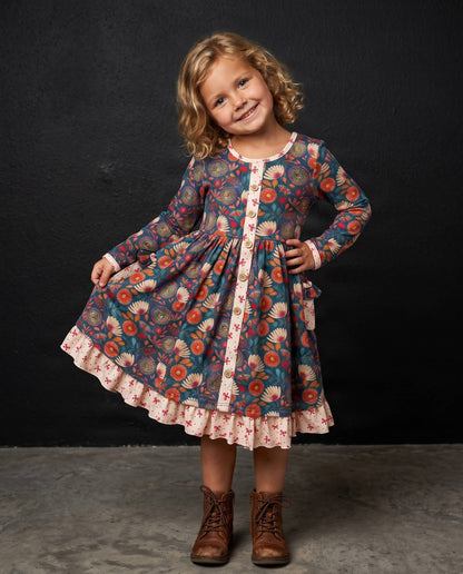 Girls Fall Floral Butterfly Dress