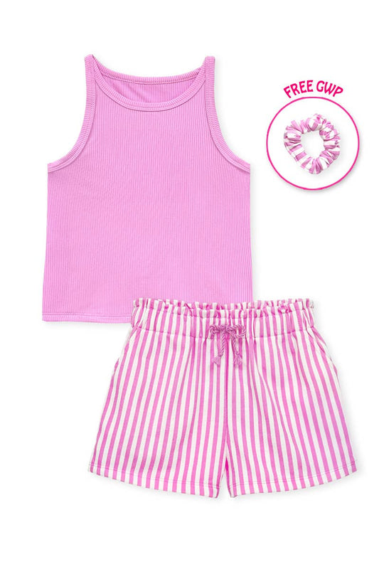 Girls Jewel Striped Short Orchid Set