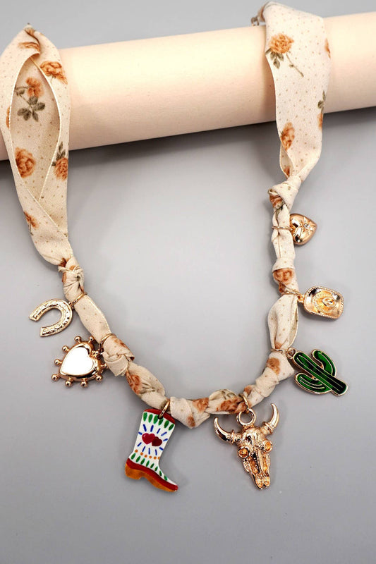Jolene Scarf Western Charm Khaki Flower Necklace