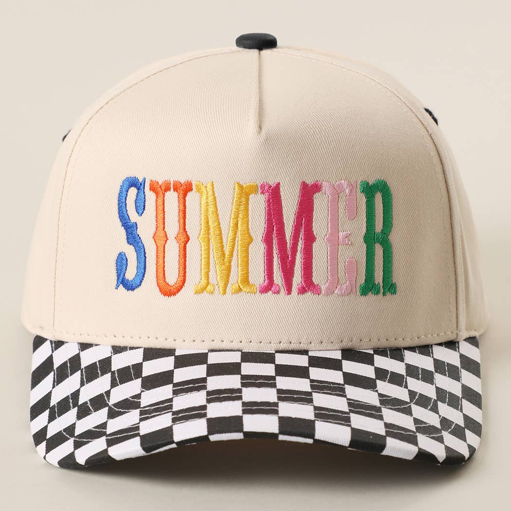 Summer Embroidered Checkered Hat