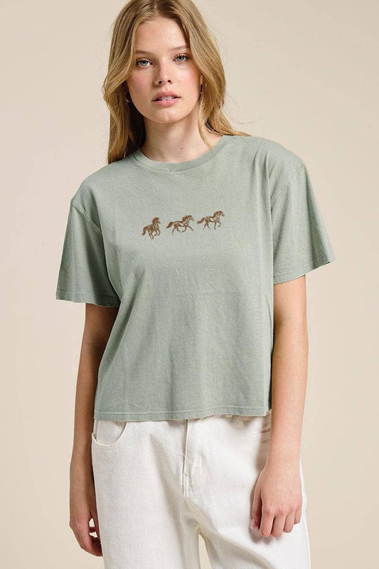 Horse Trio Mineral Washed Tee