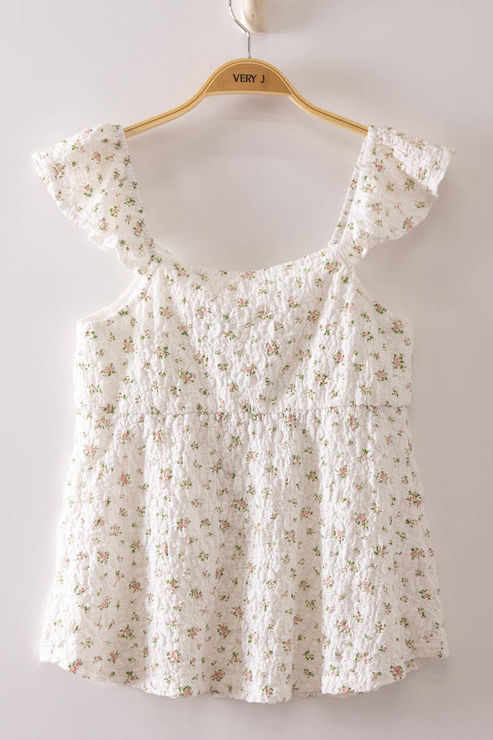 Jillian Textured Floral Flutter Sleeve Blouse