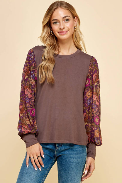 Pamela Plum Floral Sleeved Blouse