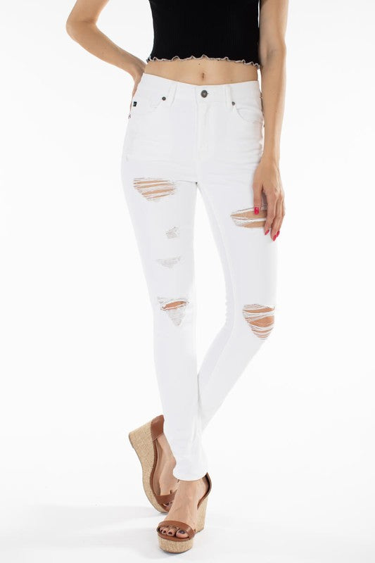 White Kancan High Rise Distressed Skinny Jeans