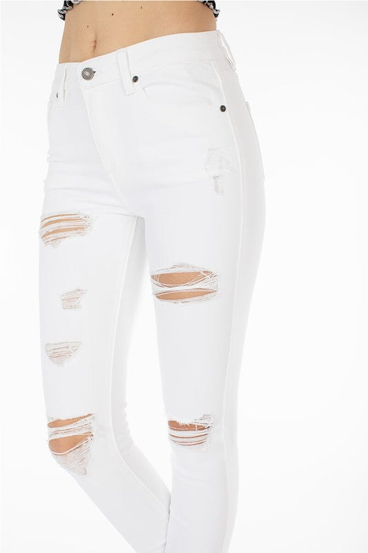 White Kancan High Rise Distressed Skinny Jeans