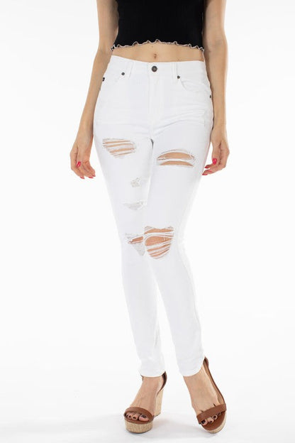 White Kancan High Rise Distressed Skinny Jeans