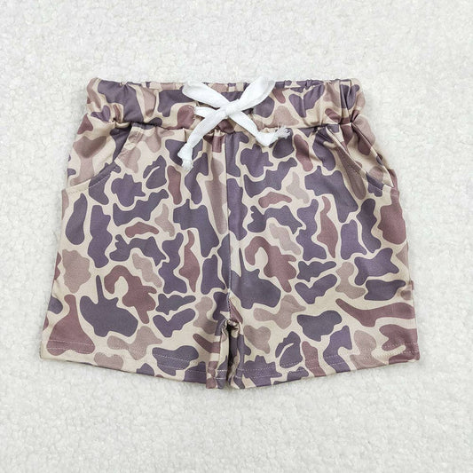 Boys Brown Camo Drawstring Shorts