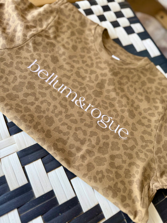 Girls Brown Leopard Simple Logo Tee
