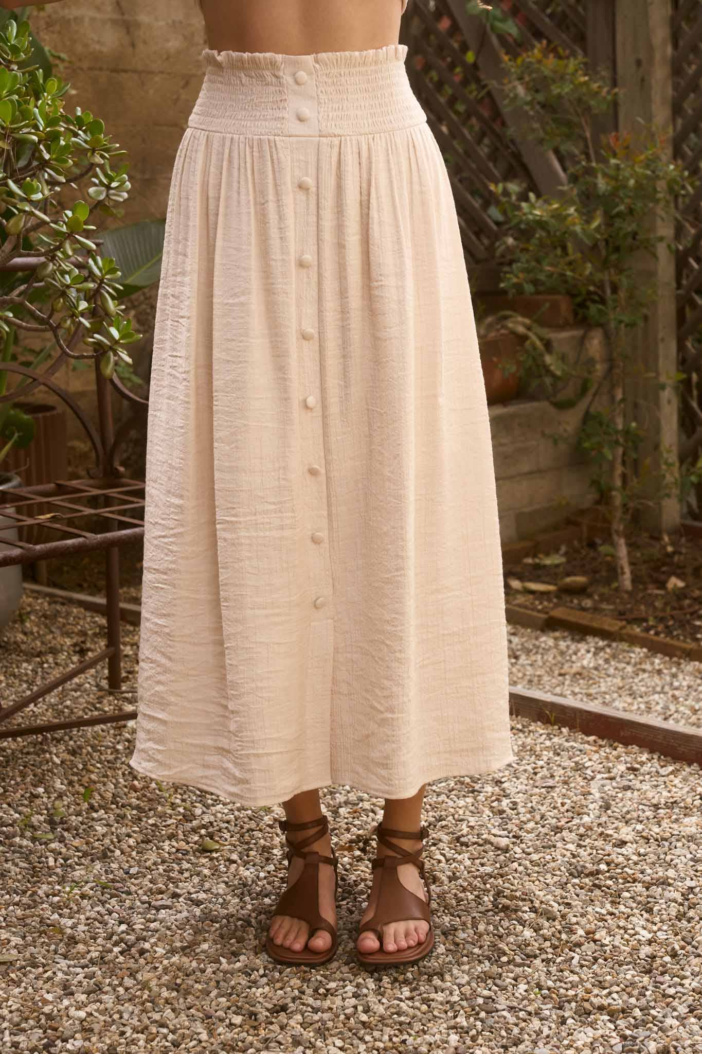 Sylvia Light Smocked Button Midi Skirt Set