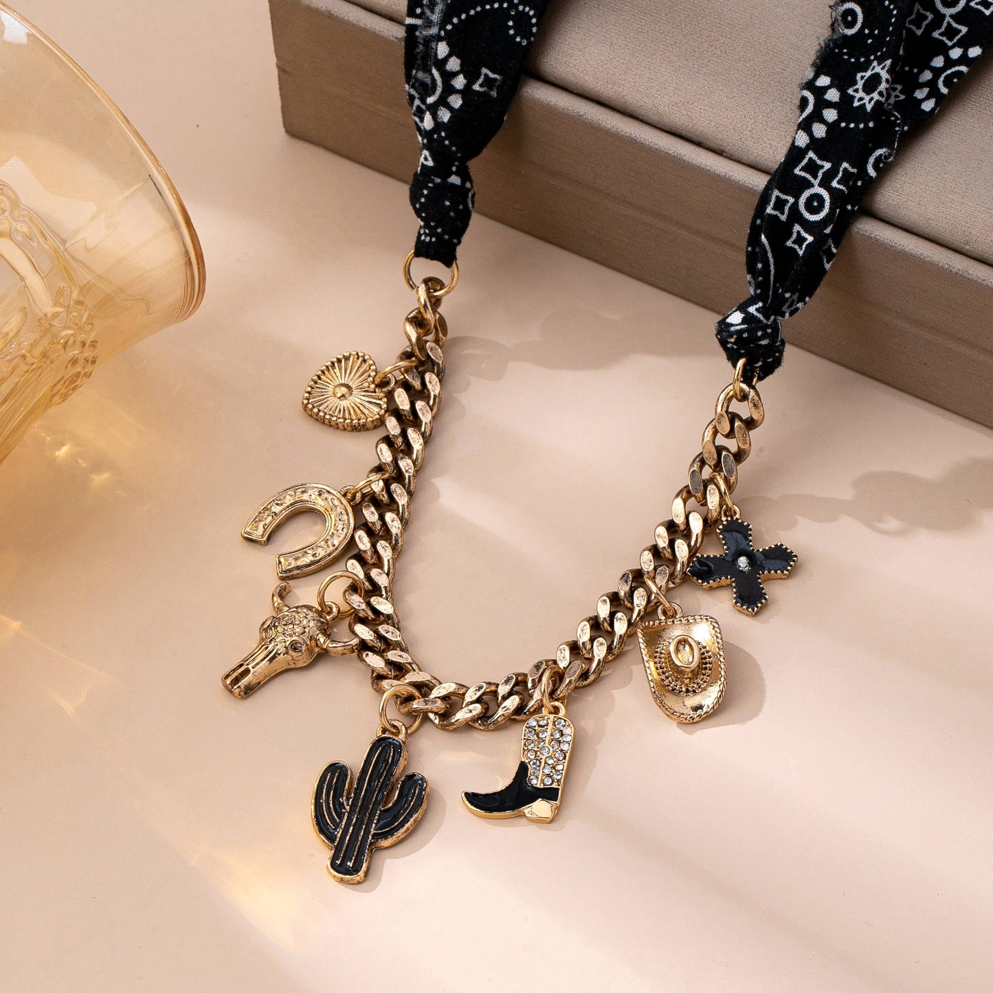 Jolene Scarf Western Charm Black Chain Necklace