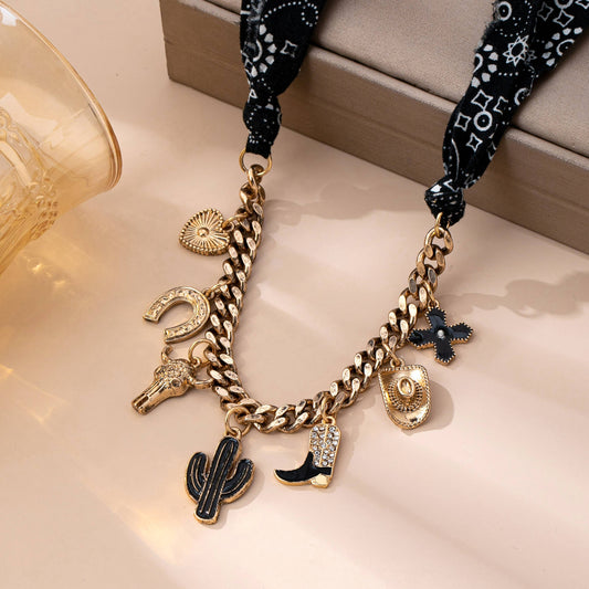 Jolene Scarf Western Charm Black Chain Necklace
