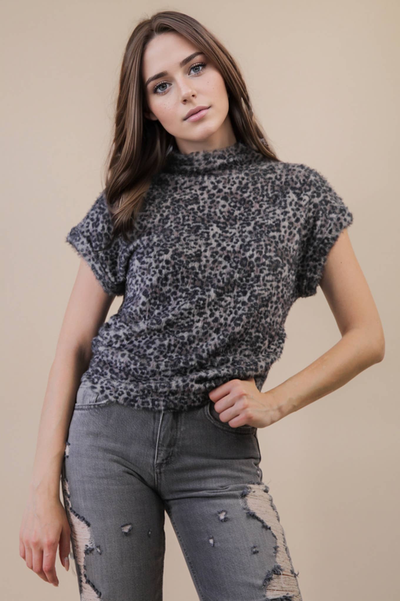 Hazel Mock Neck Leopard Top