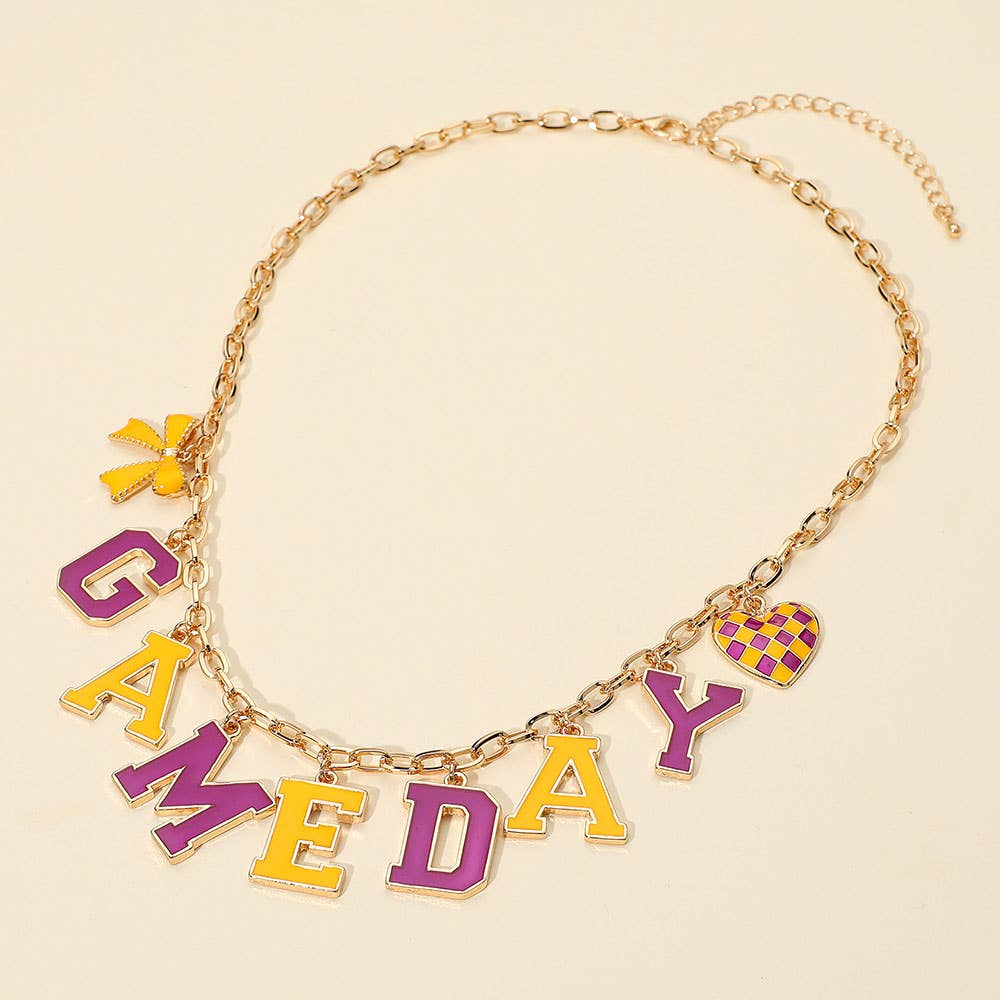 Game Day Purple/Yellow Letter Charm Necklace