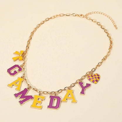 Game Day Purple/Yellow Letter Charm Necklace