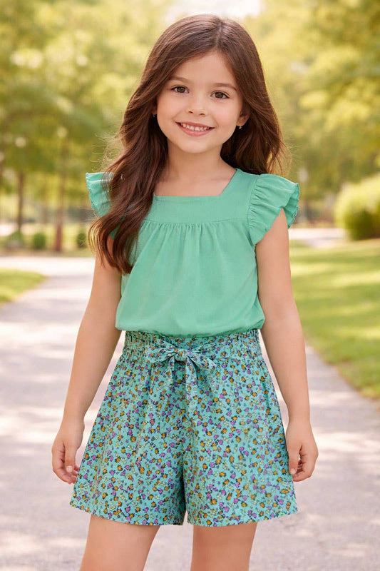 Girls Emerald Floral Short Set