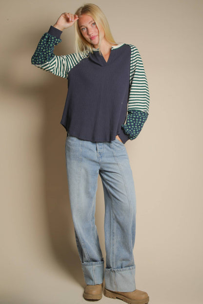 Meredith Floral & Stripe Knit Raglan