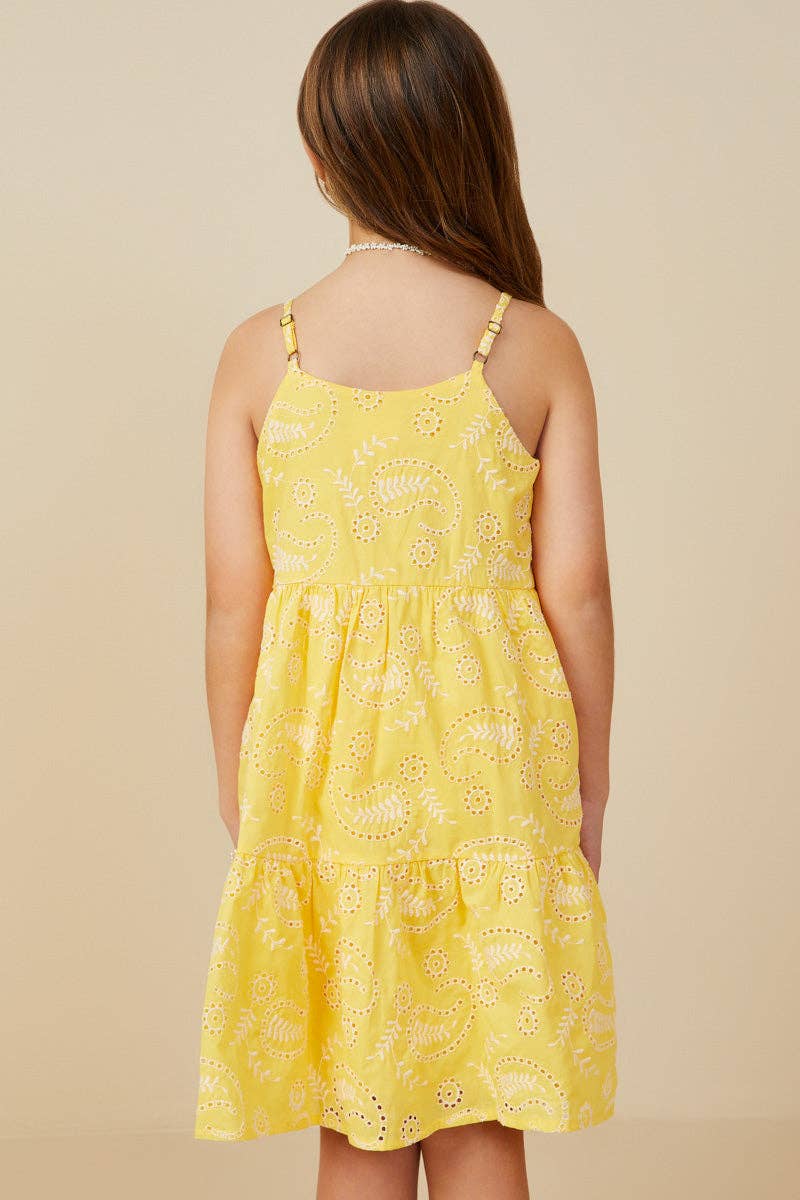 Girls Eyelet Canary Yellow Dress